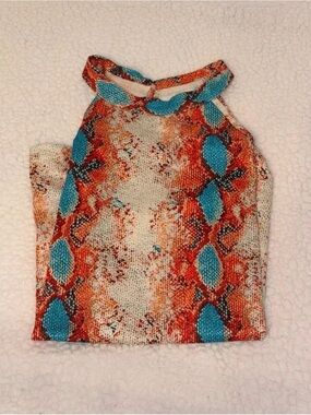 Snake-Print Halter Sleeveless Tank Top - Size S